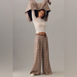 Maeve Checkered Wide-Leg Pants in Brown and Cream 6